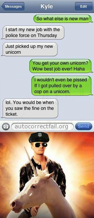 unicorn-riding police officer autocorrect